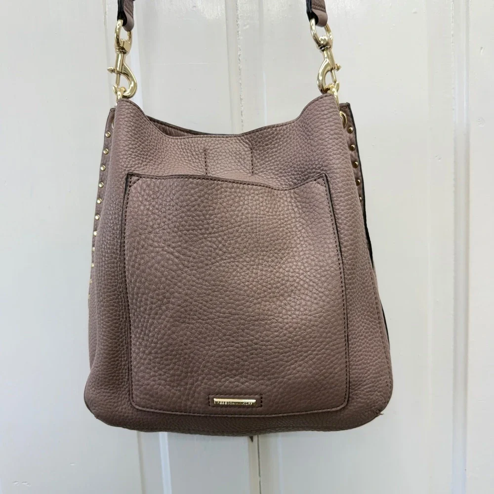 Rebecca Minkoff Darren Taupe Pebbled Leather Small Hobo Crossbody Bag HF18IDND28